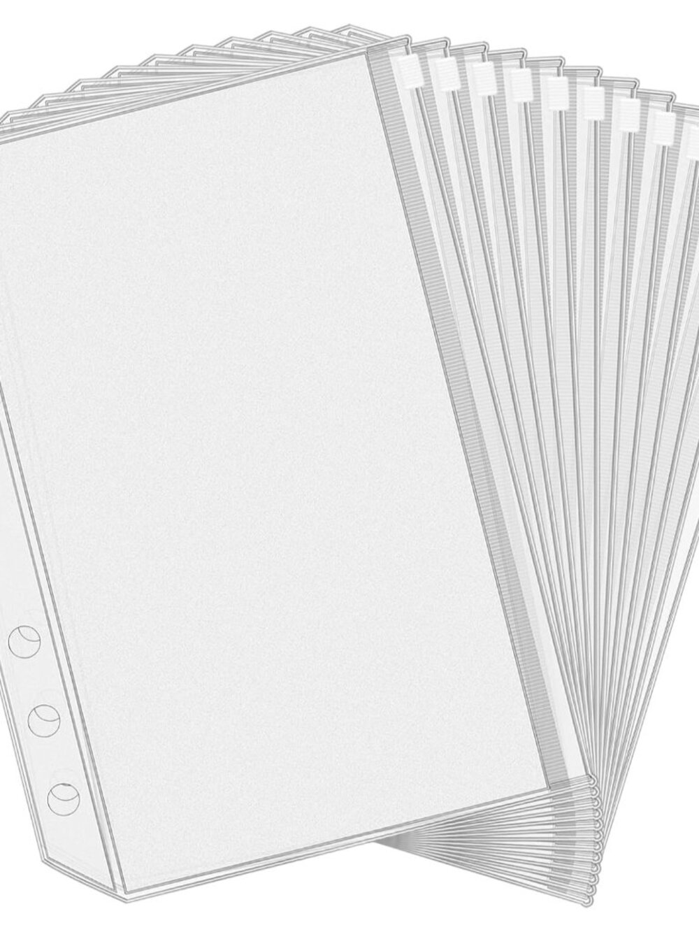 12PCS A5 Binder Pockets 6 Holes Budget Cash Envelopes for Budgeting, Clear Zippe